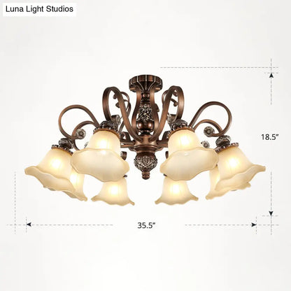 DecorBites™ DecorBites™ Floral Semi Flush Ceiling Light with Antique Bronze Finish and Frosted Glass – Ideal for Living Room