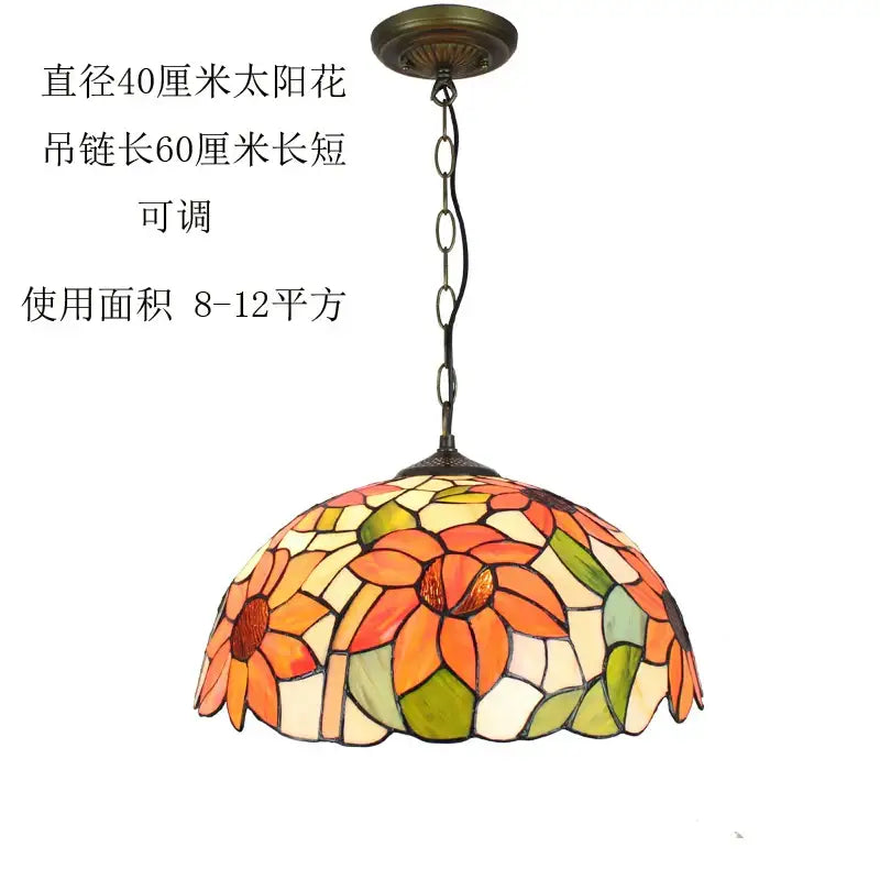 Vibrant orange and green floral stained glass baroque tiffany pendant light with brass finish for dining room decorbites baroque tiffany