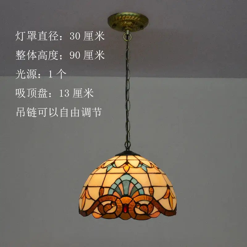 Vintage-style floral stained glass baroque tiffany pendant light with amber and teal mosaic design for dining room decorbites baroque tiffany