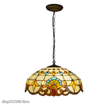 Vintage-style floral stained glass baroque tiffany pendant light with amber yellow blue red hues for dining room decorbites baroque tiffany