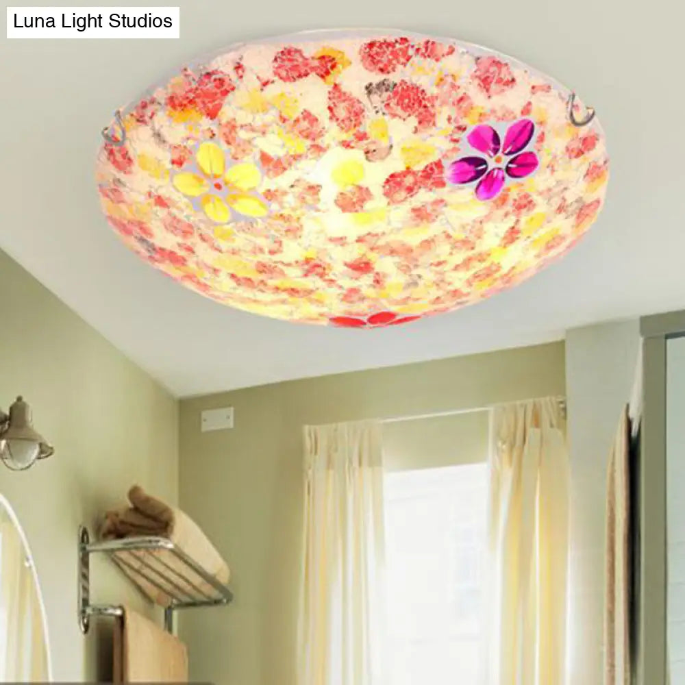 DecorBites™ DecorBites™ Floral Tiffany Red Stained Glass Flush Mount Lighting - 2/3 Lights, 12"/16"/19.5" Wide