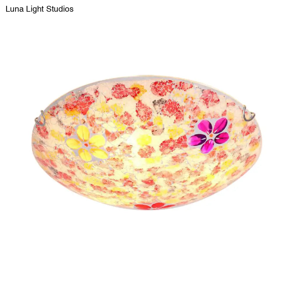 DecorBites™ DecorBites™ Floral Tiffany Red Stained Glass Flush Mount Lighting - 2/3 Lights, 12"/16"/19.5" Wide
