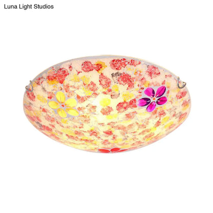DecorBites™ DecorBites™ Floral Tiffany Red Stained Glass Flush Mount Lighting - 2/3 Lights, 12"/16"/19.5" Wide
