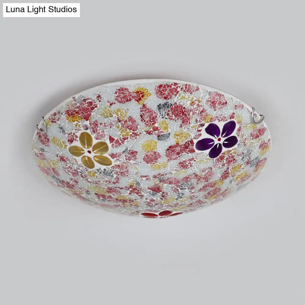 DecorBites™ DecorBites™ Floral Tiffany Red Stained Glass Flush Mount Lighting - 2/3 Lights, 12"/16"/19.5" Wide