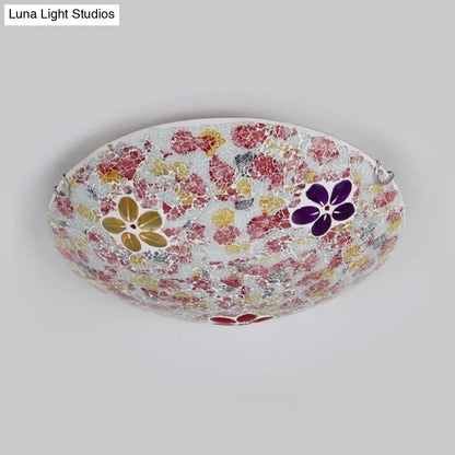 DecorBites™ DecorBites™ Floral Tiffany Red Stained Glass Flush Mount Lighting - 2/3 Lights, 12"/16"/19.5" Wide