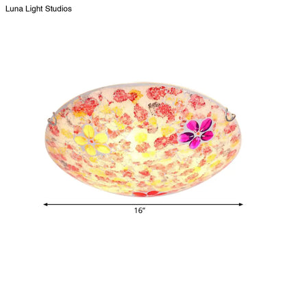 DecorBites™ DecorBites™ Floral Tiffany Red Stained Glass Flush Mount Lighting - 2/3 Lights, 12"/16"/19.5" Wide