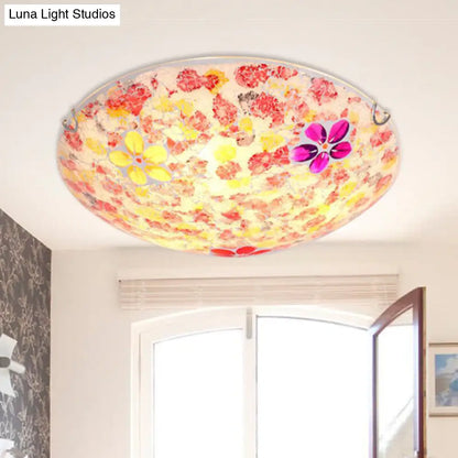 DecorBites™ DecorBites™ Floral Tiffany Red Stained Glass Flush Mount Lighting - 2/3 Lights, 12"/16"/19.5" Wide