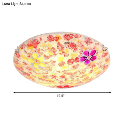 DecorBites™ DecorBites™ Floral Tiffany Red Stained Glass Flush Mount Lighting - 2/3 Lights, 12"/16"/19.5" Wide