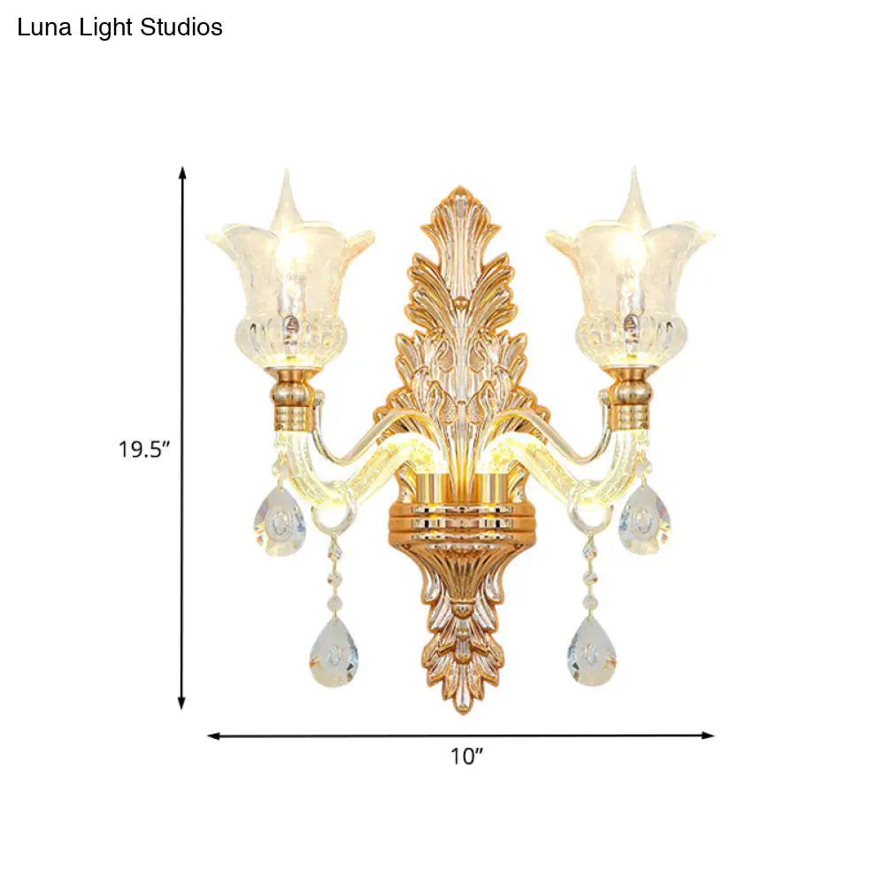 DecorBites™ Floral Wall Sconce with Luminous Arm and Clear Crystal Glass - 2 Light Option