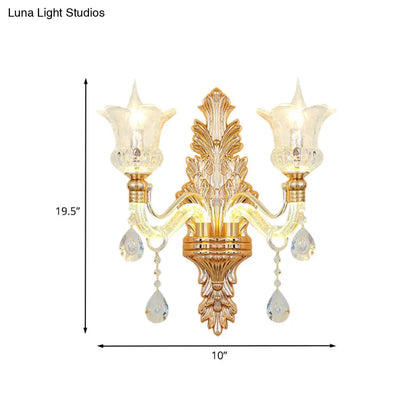 DecorBites™ Floral Wall Sconce with Luminous Arm and Clear Crystal Glass - 2 Light Option