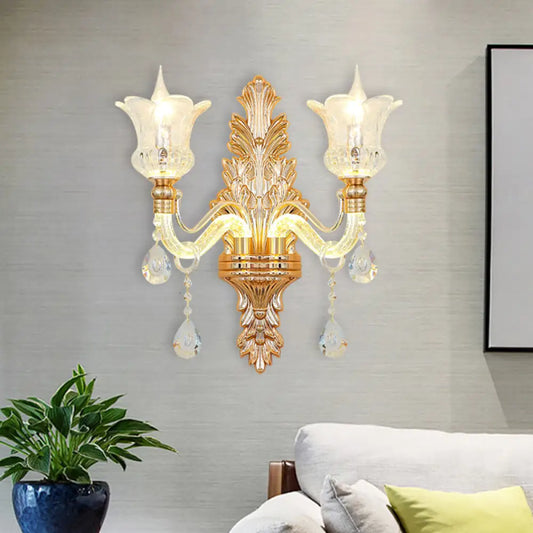 DecorBites™ Floral Wall Sconce with Luminous Arm and Clear Crystal Glass - 2 Light Option