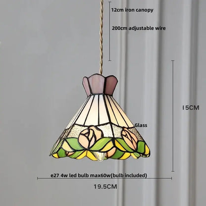 Floral yellow and green glass brass pendant lamp featuring a tiffany-style stained glass design for kitchen decorbites glass brass pendant