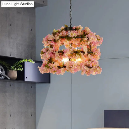 Flower Cage Pendant Chandelier - 5-Light Black Ceiling Fixture for Restaurants and Warehouses