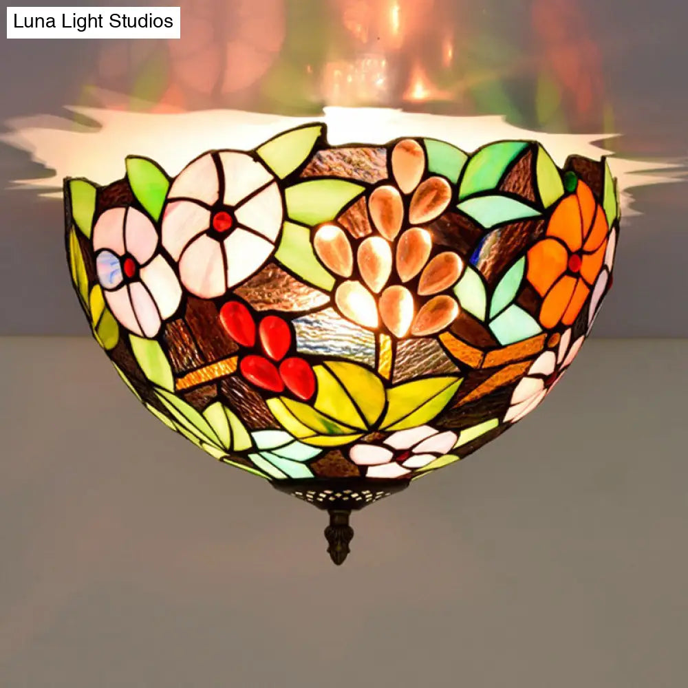 DecorBites™ DecorBites™ Flower Ceiling Lighting Tiffany Brass Flush Mount Light for Hallway - 2/3 Lights, 12"/16" Wide