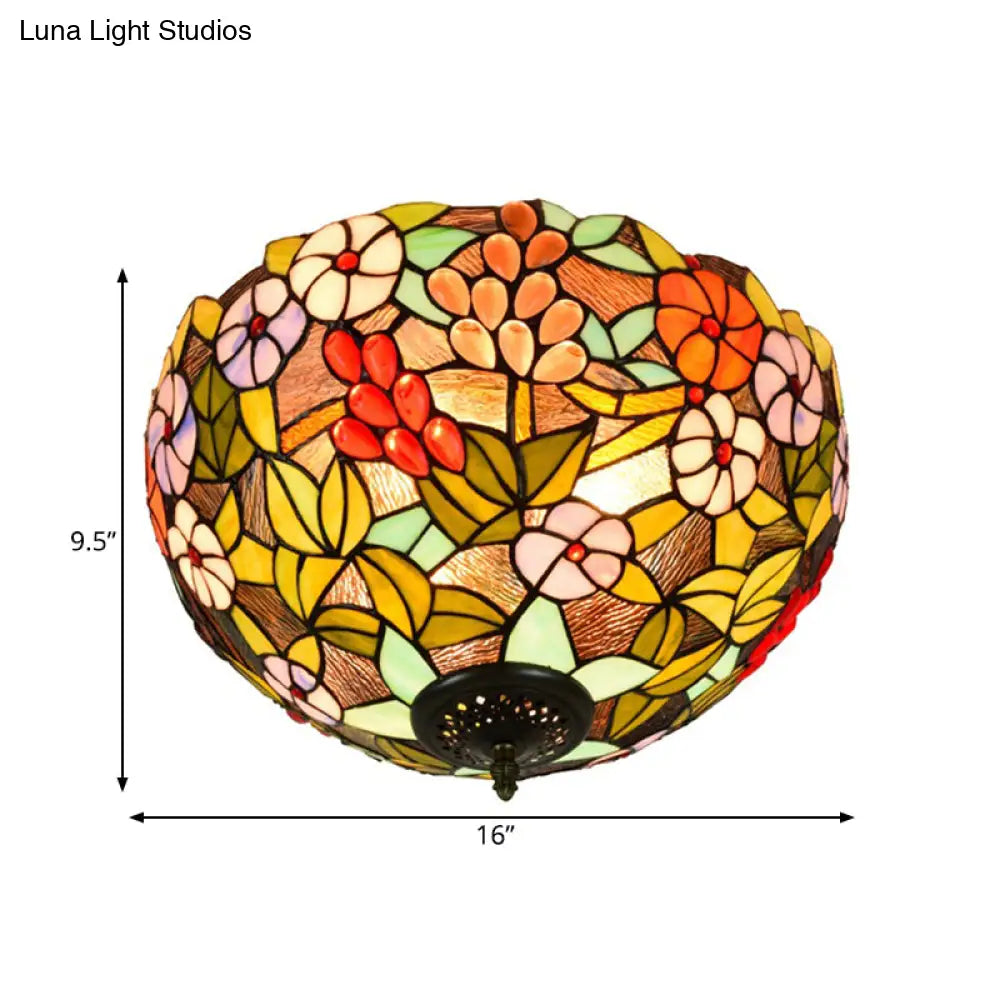 DecorBites™ DecorBites™ Flower Ceiling Lighting Tiffany Brass Flush Mount Light for Hallway - 2/3 Lights, 12"/16" Wide