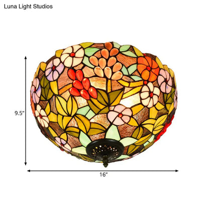 DecorBites™ DecorBites™ Flower Ceiling Lighting Tiffany Brass Flush Mount Light for Hallway - 2/3 Lights, 12"/16" Wide