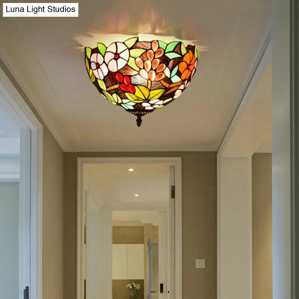 DecorBites™ DecorBites™ Flower Ceiling Lighting Tiffany Brass Flush Mount Light for Hallway - 2/3 Lights, 12"/16" Wide