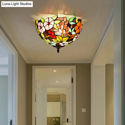 DecorBites™ DecorBites™ Flower Ceiling Lighting Tiffany Brass Flush Mount Light for Hallway - 2/3 Lights, 12"/16" Wide