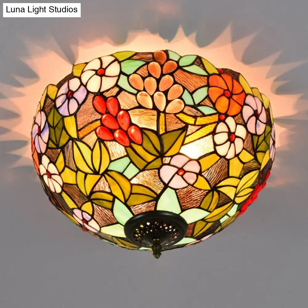 DecorBites™ DecorBites™ Flower Ceiling Lighting Tiffany Brass Flush Mount Light for Hallway - 2/3 Lights, 12"/16" Wide