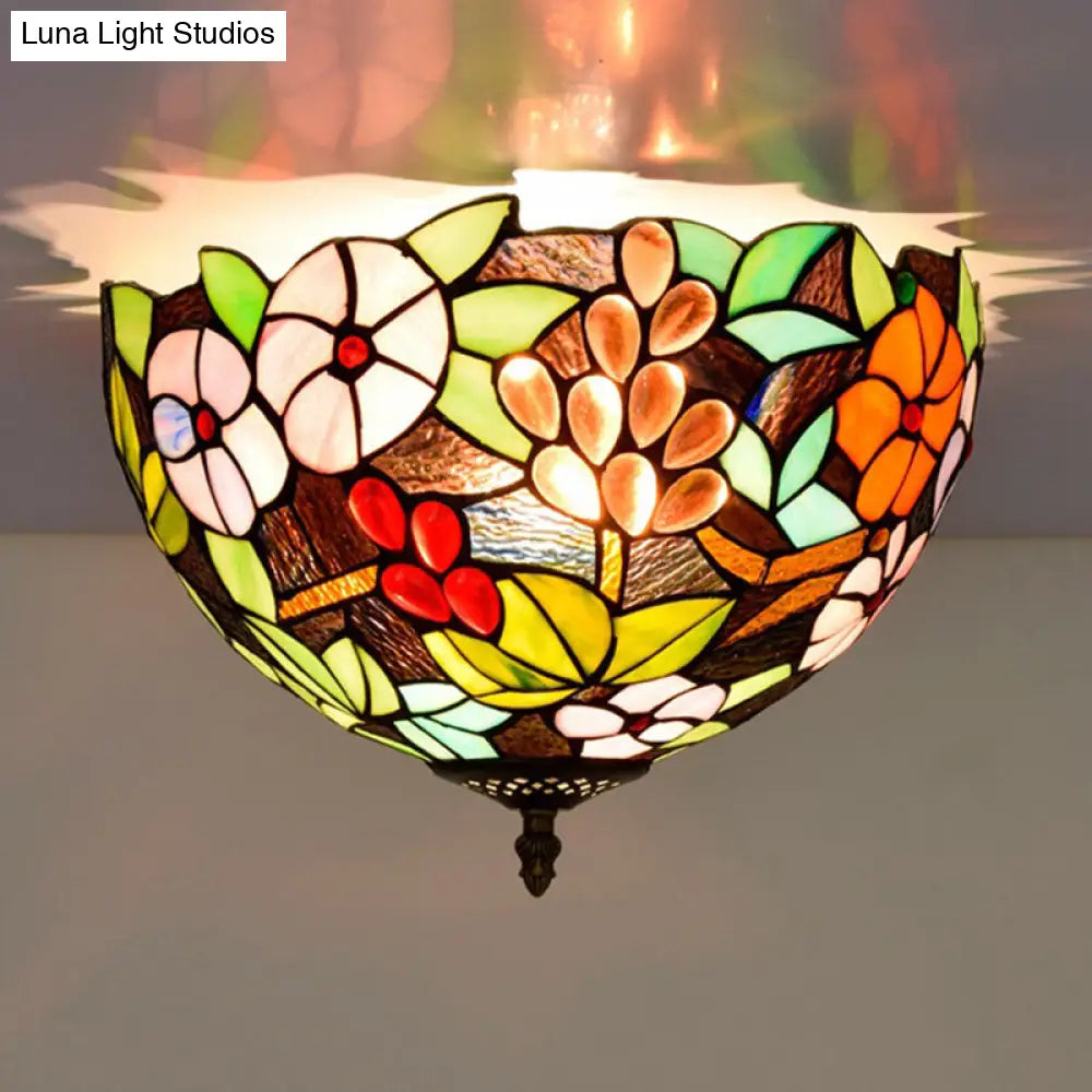 DecorBites™ DecorBites™ Flower Ceiling Lighting Tiffany Brass Flush Mount Light for Hallway - 2/3 Lights, 12"/16" Wide
