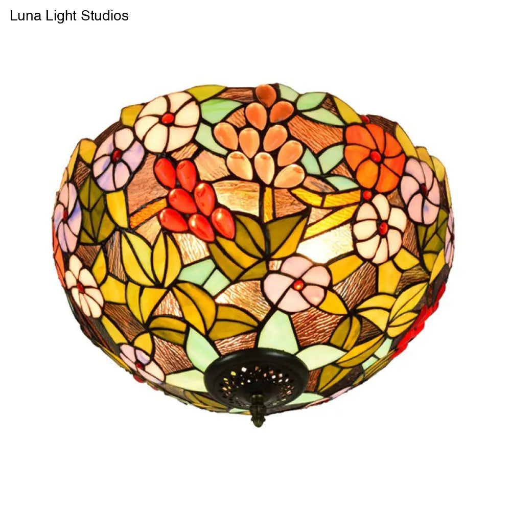 DecorBites™ DecorBites™ Flower Ceiling Lighting Tiffany Brass Flush Mount Light for Hallway - 2/3 Lights, 12"/16" Wide