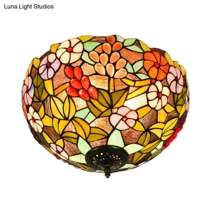 DecorBites™ DecorBites™ Flower Ceiling Lighting Tiffany Brass Flush Mount Light for Hallway - 2/3 Lights, 12"/16" Wide