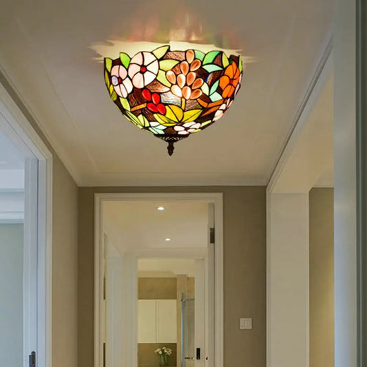 DecorBites™ DecorBites™ Flower Ceiling Lighting Tiffany Brass Flush Mount Light for Hallway - 2/3 Lights, 12"/16" Wide