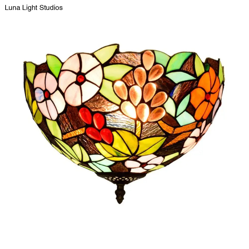 DecorBites™ DecorBites™ Flower Ceiling Lighting Tiffany Brass Flush Mount Light for Hallway - 2/3 Lights, 12"/16" Wide