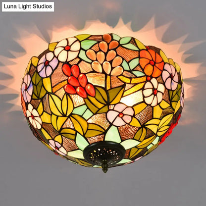 DecorBites™ DecorBites™ Flower Ceiling Lighting Tiffany Brass Flush Mount Light for Hallway - 2/3 Lights, 12"/16" Wide