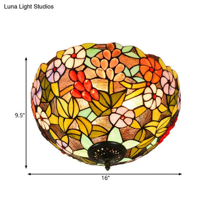 DecorBites™ DecorBites™ Flower Ceiling Lighting Tiffany Brass Flush Mount Light for Hallway - 2/3 Lights, 12"/16" Wide