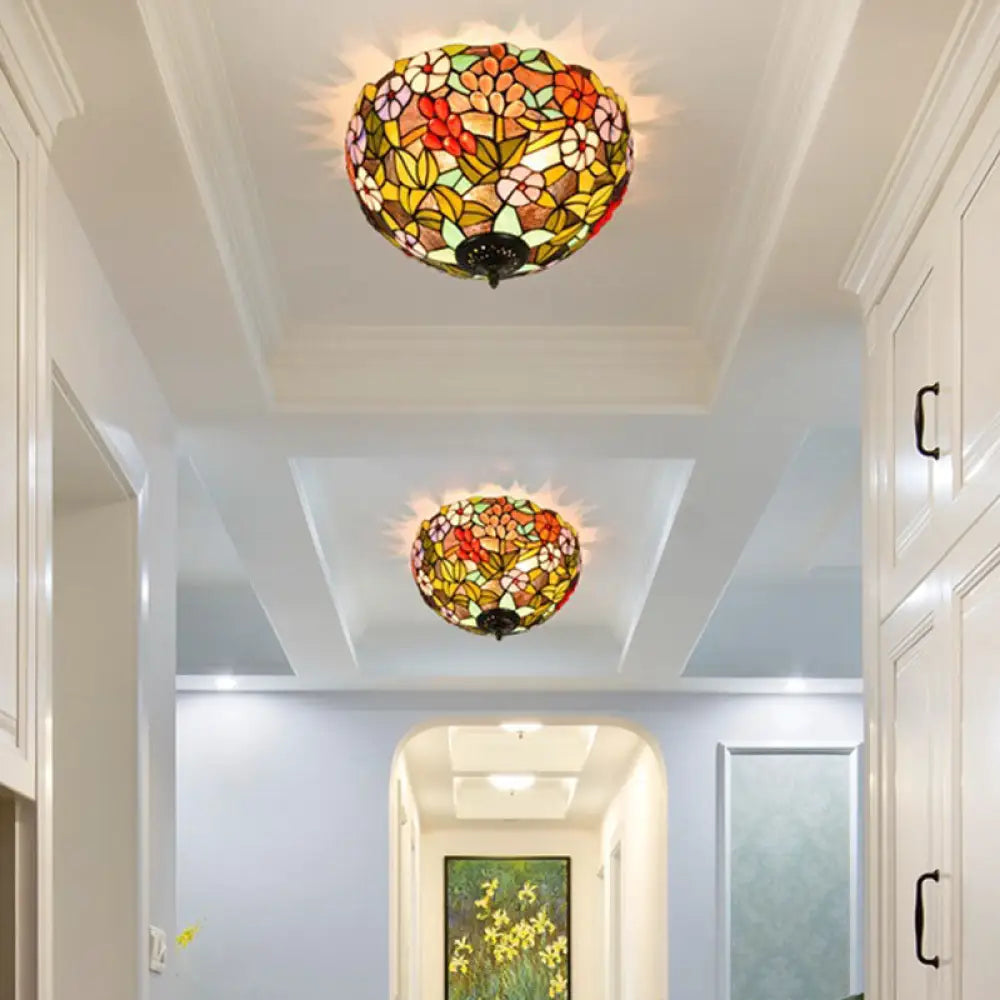DecorBites™ DecorBites™ Flower Ceiling Lighting Tiffany Brass Flush Mount Light for Hallway - 2/3 Lights, 12"/16" Wide