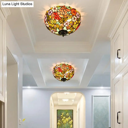 DecorBites™ DecorBites™ Flower Ceiling Lighting Tiffany Brass Flush Mount Light for Hallway - 2/3 Lights, 12"/16" Wide