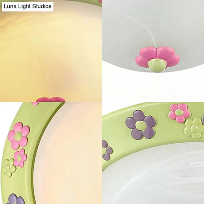 DecorBites™ DecorBites™ Flower Deco Glass Green Ceiling Lamp: Modern Flush Ceiling Light for Kindergarten