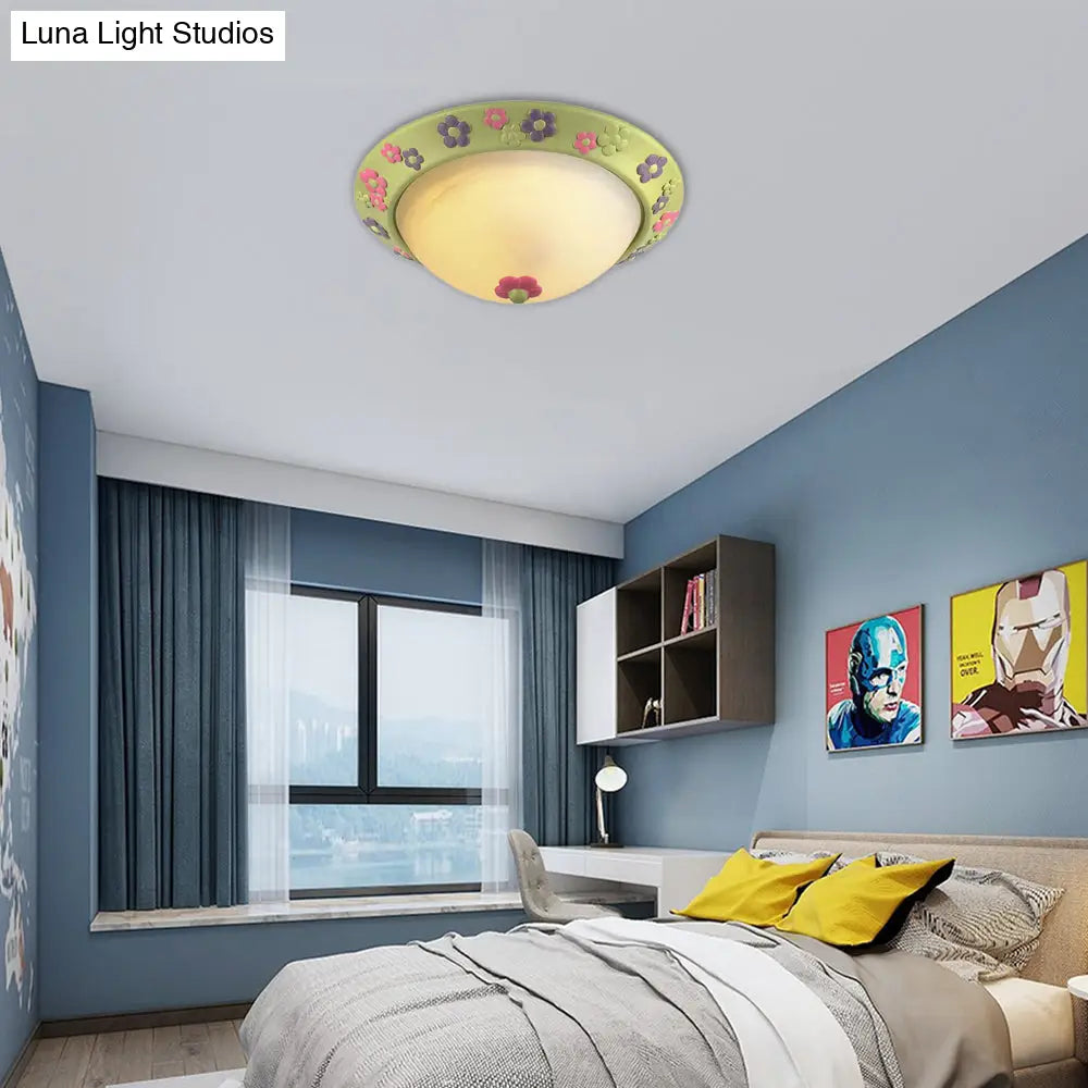 DecorBites™ DecorBites™ Flower Deco Glass Green Ceiling Lamp: Modern Flush Ceiling Light for Kindergarten