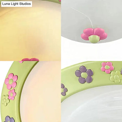 DecorBites™ DecorBites™ Flower Deco Glass Green Ceiling Lamp: Modern Flush Ceiling Light for Kindergarten