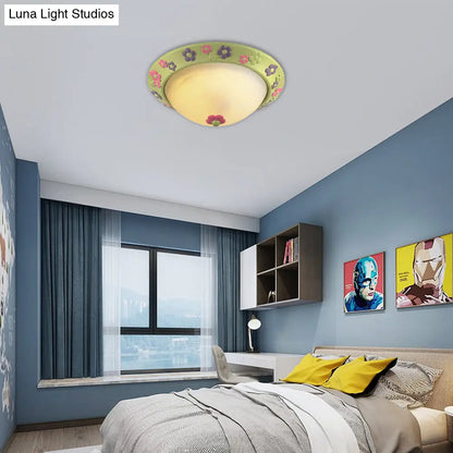 DecorBites™ DecorBites™ Flower Deco Glass Green Ceiling Lamp: Modern Flush Ceiling Light for Kindergarten