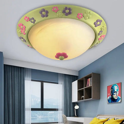 DecorBites™ DecorBites™ Flower Deco Glass Green Ceiling Lamp: Modern Flush Ceiling Light for Kindergarten