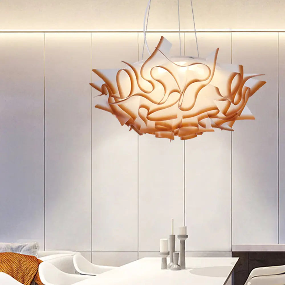 Flower Design Acrylic Dome Pendant Light - Modern Ceiling Fixture in White/Brown