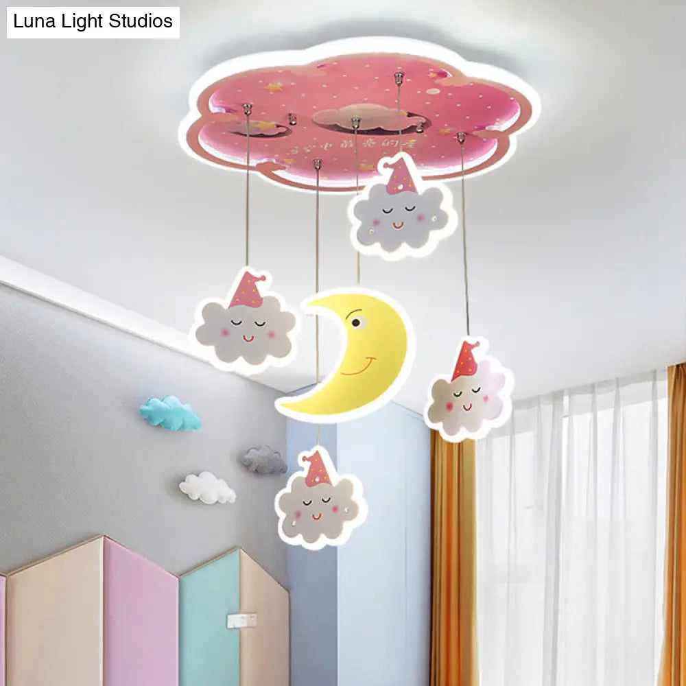 DecorBites™ DecorBites™ Flower Flushmount LED Ceiling Light with Sleeping Cloud and Moon - Pink Acrylic Cartoon Fixture