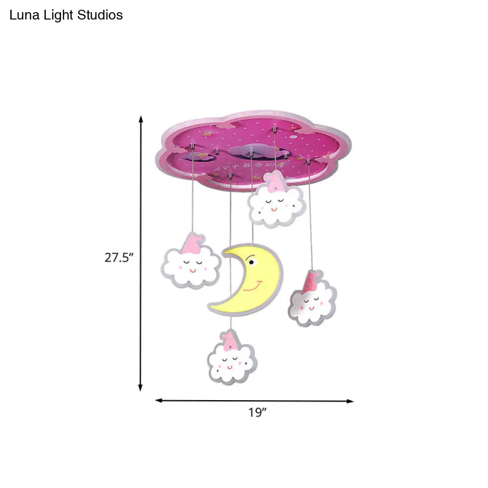 DecorBites™ DecorBites™ Flower Flushmount LED Ceiling Light with Sleeping Cloud and Moon - Pink Acrylic Cartoon Fixture