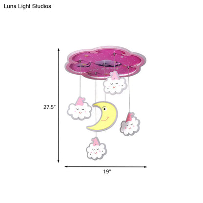 DecorBites™ DecorBites™ Flower Flushmount LED Ceiling Light with Sleeping Cloud and Moon - Pink Acrylic Cartoon Fixture