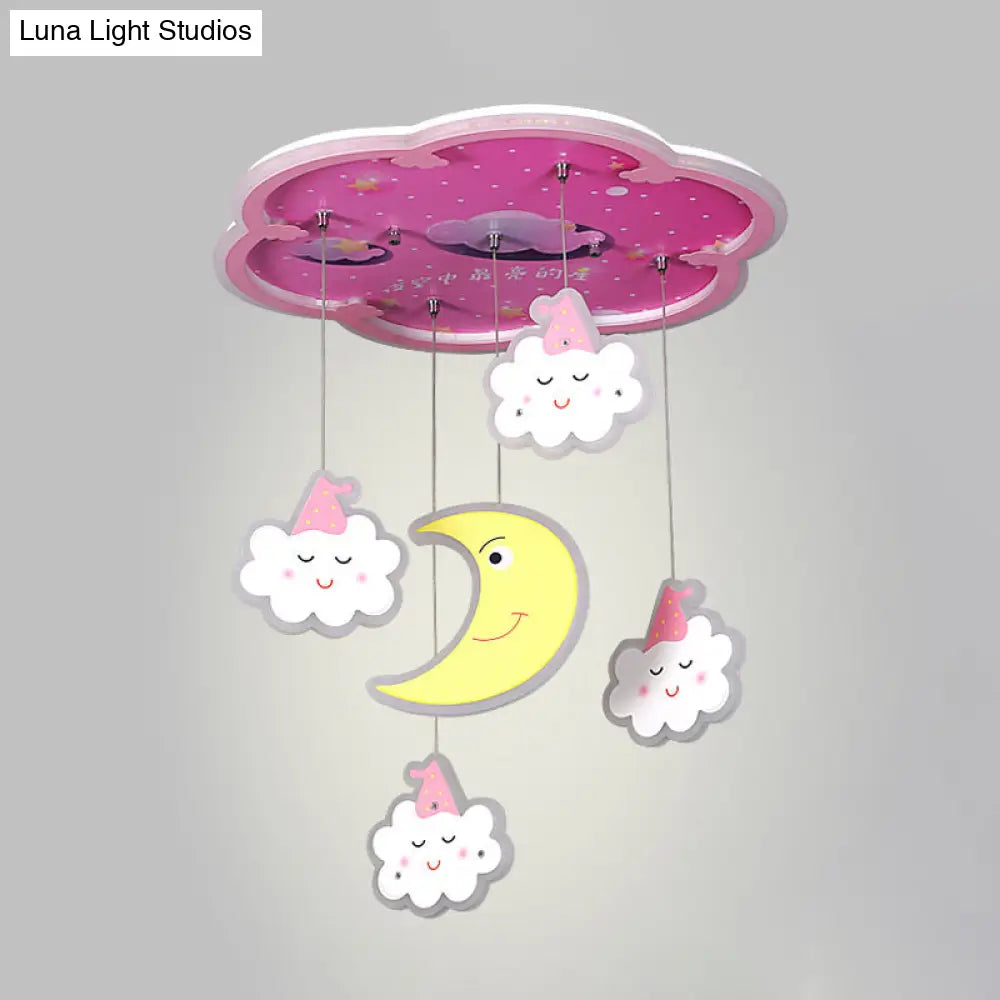 DecorBites™ DecorBites™ Flower Flushmount LED Ceiling Light with Sleeping Cloud and Moon - Pink Acrylic Cartoon Fixture