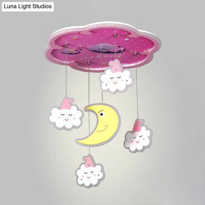 DecorBites™ DecorBites™ Flower Flushmount LED Ceiling Light with Sleeping Cloud and Moon - Pink Acrylic Cartoon Fixture