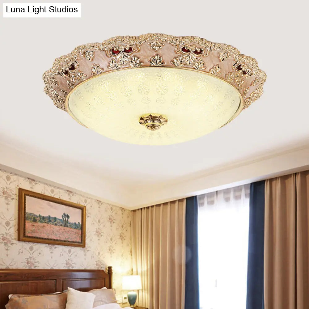 DecorBites™ Flower Resin LED Flush Mount Ceiling Lamp for Traditional Living Rooms in Apricot/Green