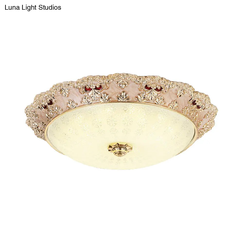 DecorBites™ Flower Resin LED Flush Mount Ceiling Lamp for Traditional Living Rooms in Apricot/Green