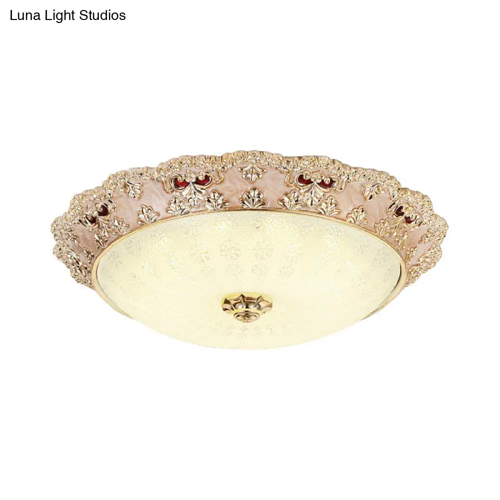 DecorBites™ Flower Resin LED Flush Mount Ceiling Lamp for Traditional Living Rooms in Apricot/Green