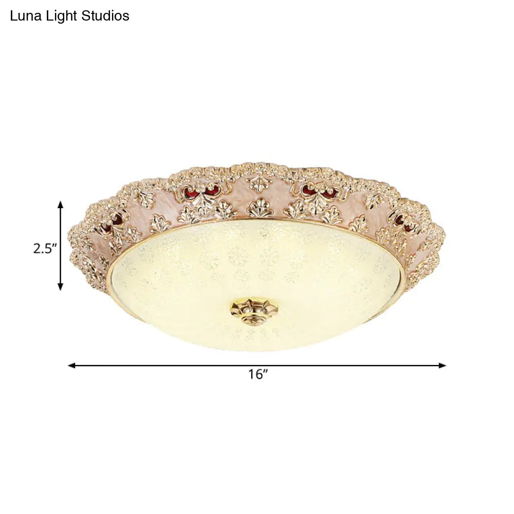 DecorBites™ Flower Resin LED Flush Mount Ceiling Lamp for Traditional Living Rooms in Apricot/Green