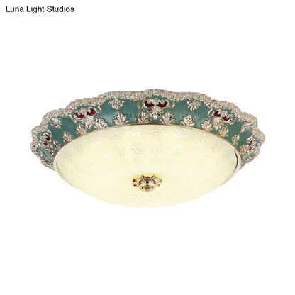 DecorBites™ Flower Resin LED Flush Mount Ceiling Lamp for Traditional Living Rooms in Apricot/Green