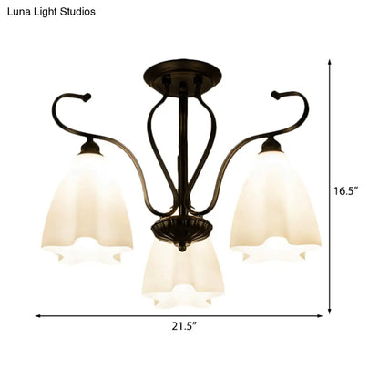 DecorBites™ Flower-Shaped White Glass Ceiling Light Fixture with 3/6/8 Lights for Classic Living Room Semi-Mount Lighting in Black