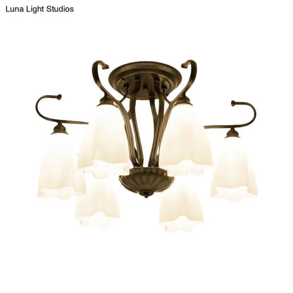 DecorBites™ Flower-Shaped White Glass Ceiling Light Fixture with 3/6/8 Lights for Classic Living Room Semi-Mount Lighting in Black